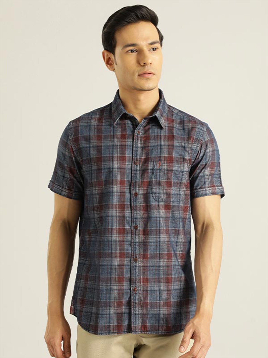 

Indian Terrain Tartan Checked Chiseled Slim Fit Casual Shirt, Blue