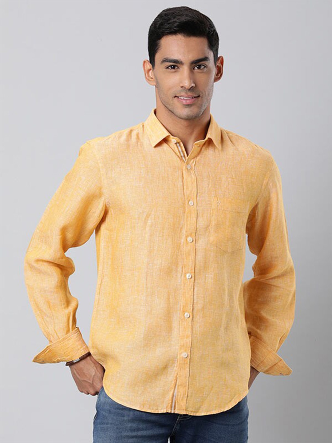 

Indian Terrain India Slim Fit Linen Casual Shirt, Yellow