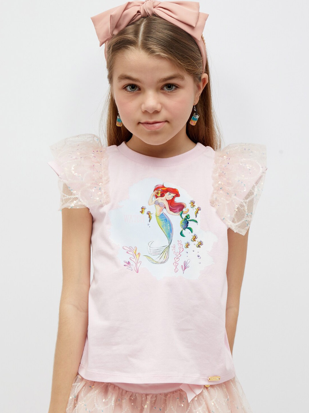 

One Friday Graphic Printed Ruffle Cotton Top, Pink