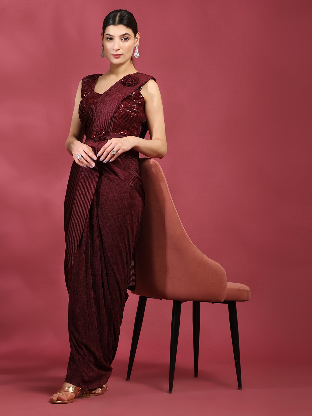 

all about you Sequinned Ready to Wear Saree, Maroon