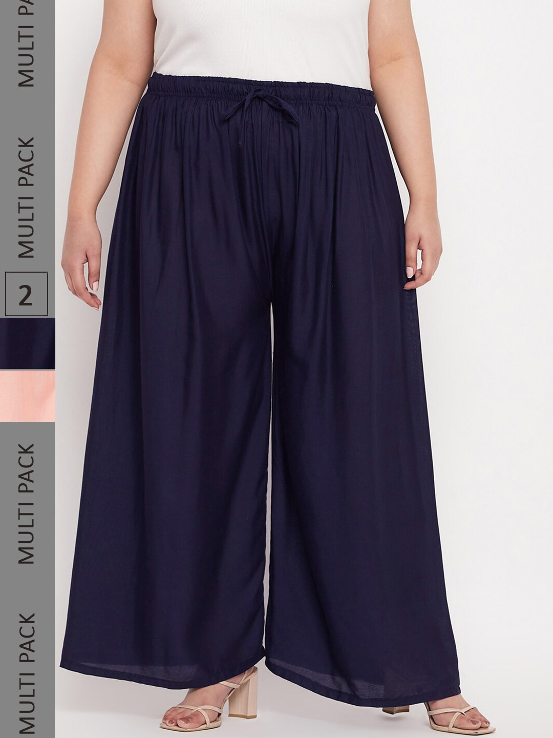 

CLORA CREATION PLUS Women Plus Size Pack Of 2 Straight Fit Ethnic Palazzos, Navy blue
