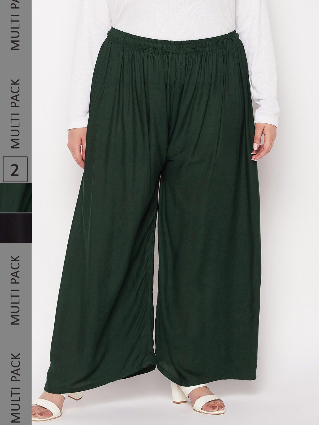 

CLORA CREATION PLUS Women Plus Size Pack Of 2 Straight Fit Ethnic Palazzos, Green