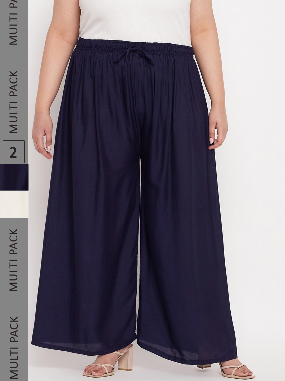

CLORA CREATION PLUS Pack Of 2 Wide Leg Palazzos, Navy blue