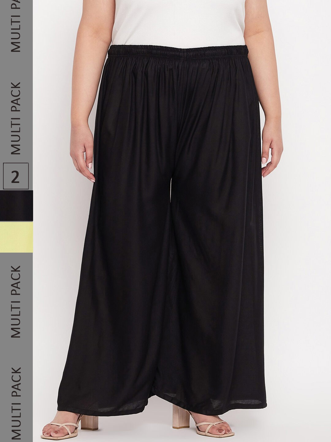 

CLORA CREATION PLUS Pack Of 2 Wide Leg Palazzos, Black