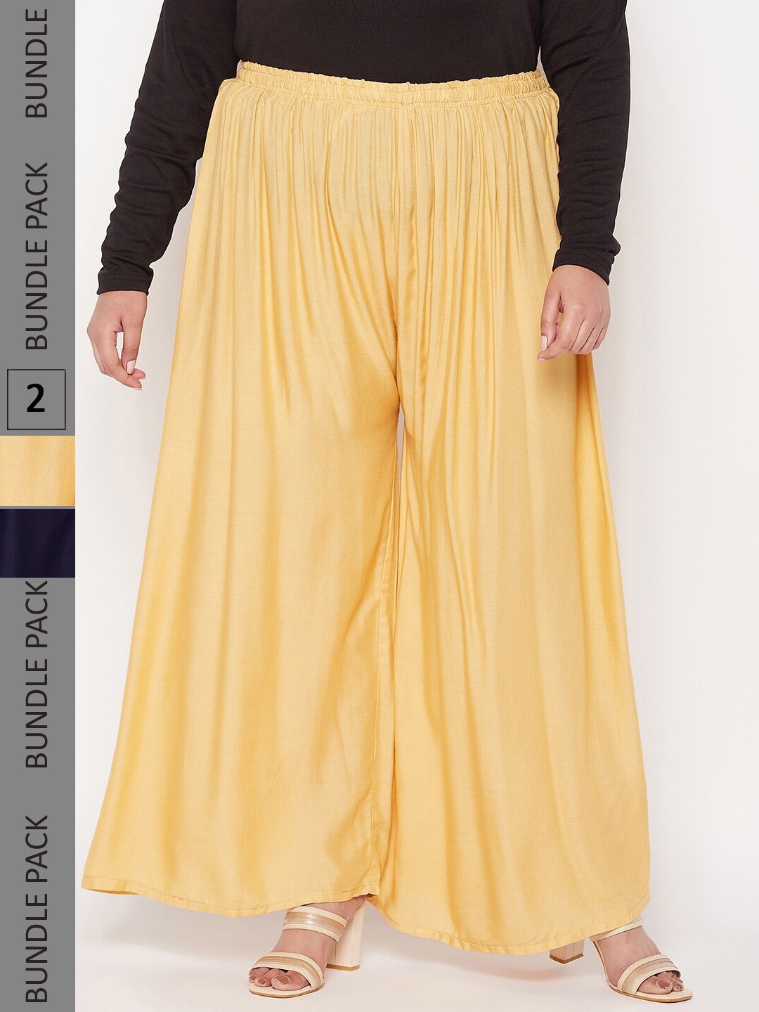 

CLORA CREATION PLUS Pack Of 2 Wide Leg Palazzos, Navy blue