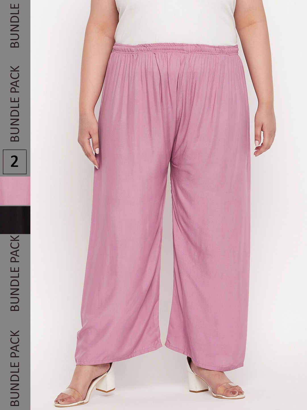 

CLORA CREATION PLUS Pack Of 2 Wide Leg Palazzos, Black