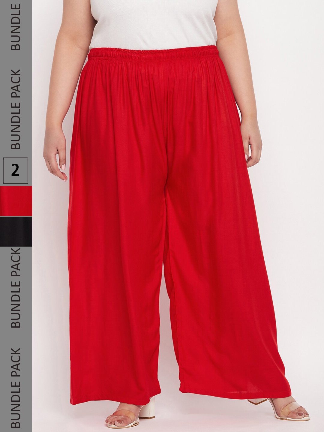 

CLORA CREATION PLUS Pack Of 2 Wide Leg Palazzos, Red
