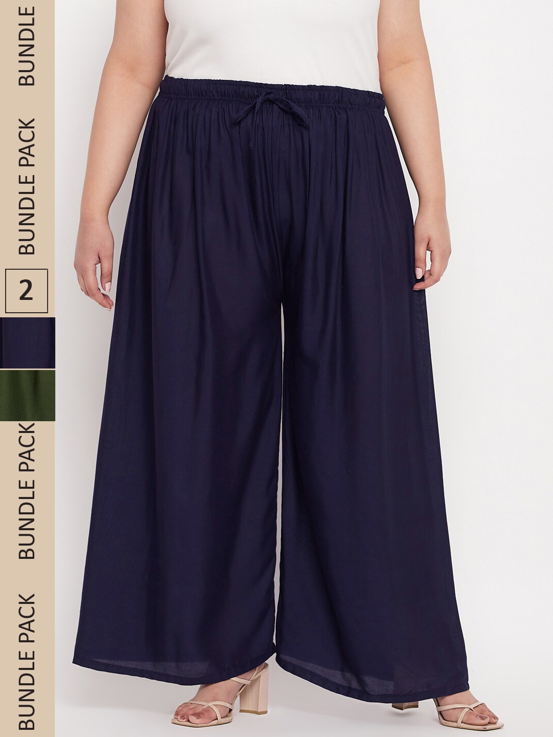 

CLORA CREATION PLUS Pack Of 2 Wide Leg Palazzos, Navy blue