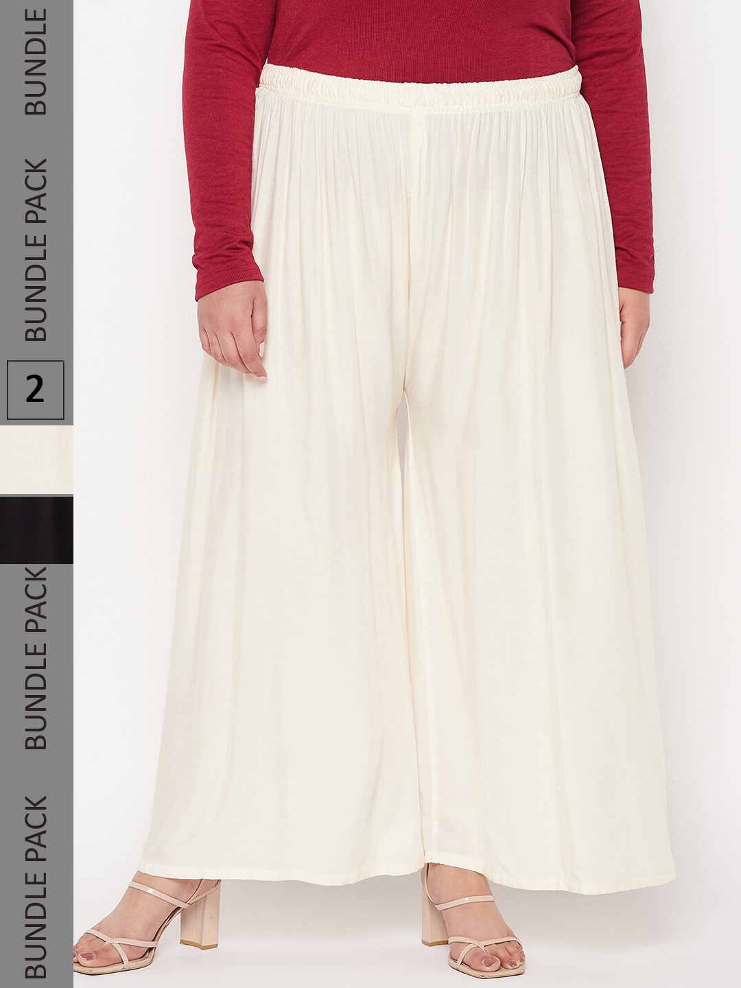 

CLORA CREATION PLUS Pack Of 2 Wide Leg Palazzos, Cream