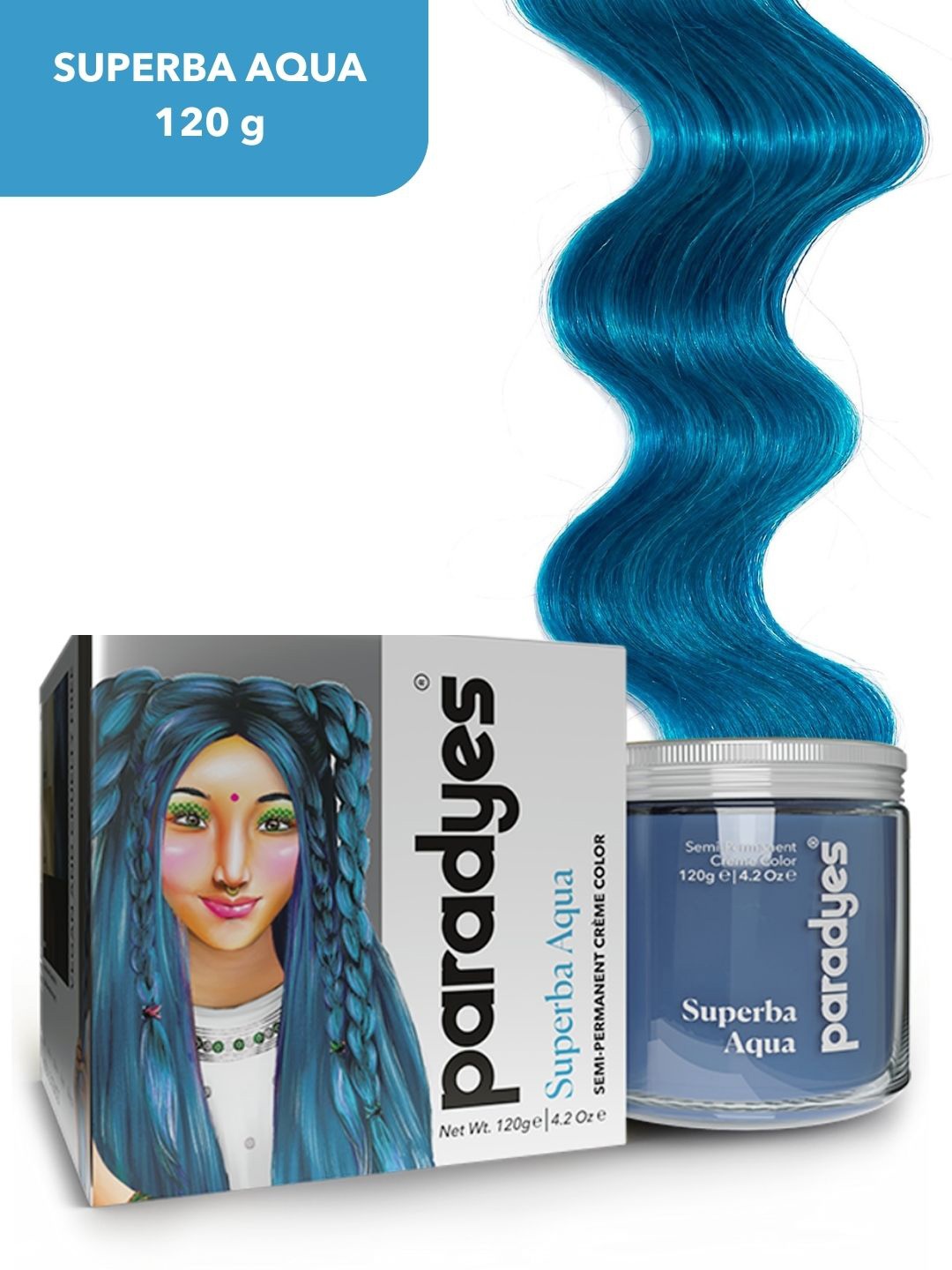 

Paradyes Ammonia Free Semi-Permanent Hair Color - 120g Superba Aqua, Blue