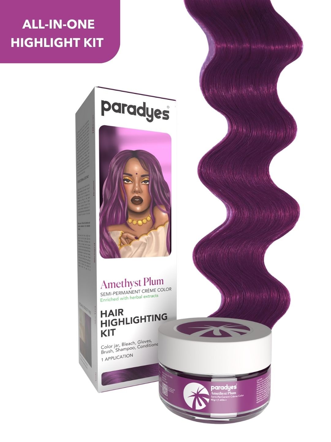 

Paradyes Ammonia Free Semi-Permanent Hair Color Highlighting Kit 100 g - Amethyst Plum, Purple