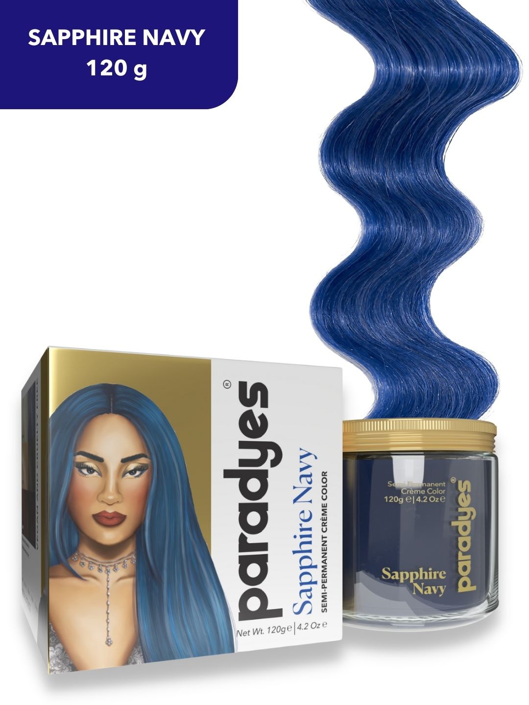

Paradyes Ammonia Free Semi-Permanent Hair Color 120g - Sapphire Navy, Blue
