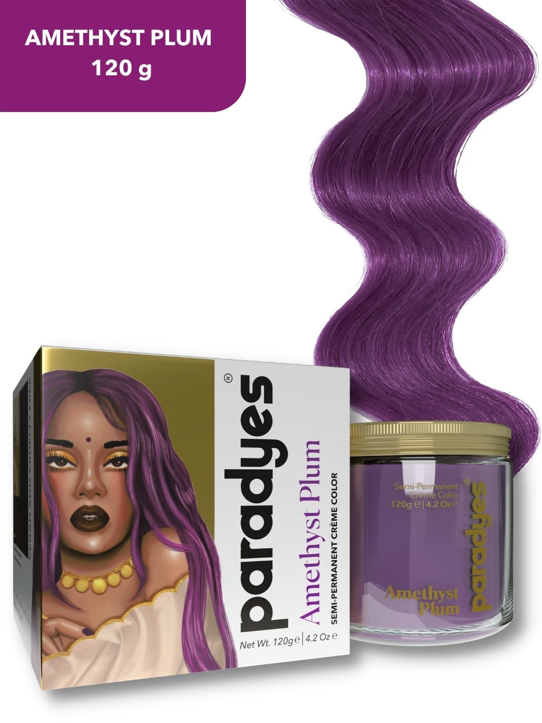 

Paradyes Ammonia Free Semi-Permanent Hair Color 120g - Amethyst Plum, Purple