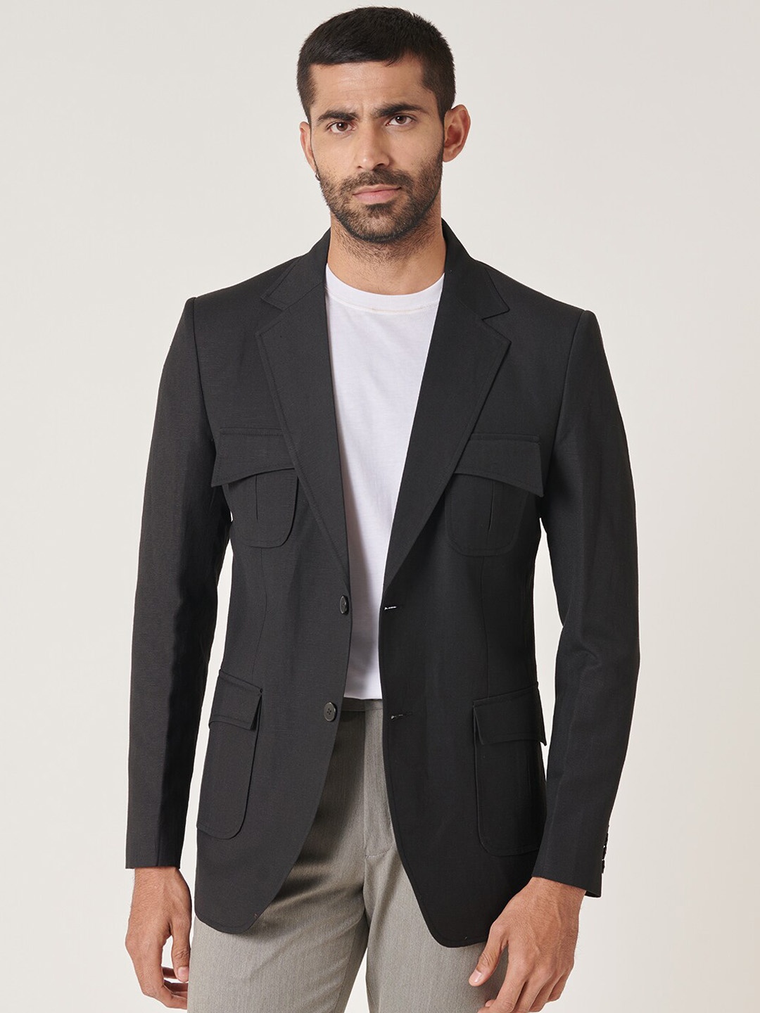 

MR BUTTON Slim-Fit Single Breasted Blazer, Black