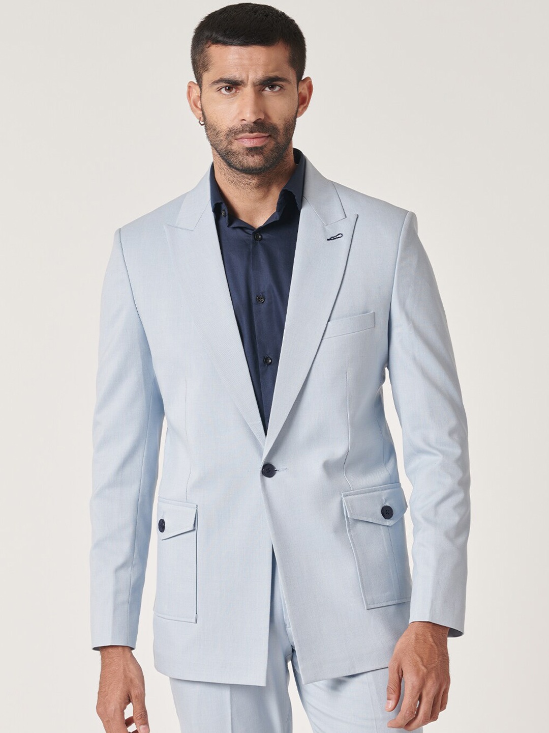 

MR BUTTON Slim-Fit Peaked Lapel Collar Single Breasted Blazer, Blue