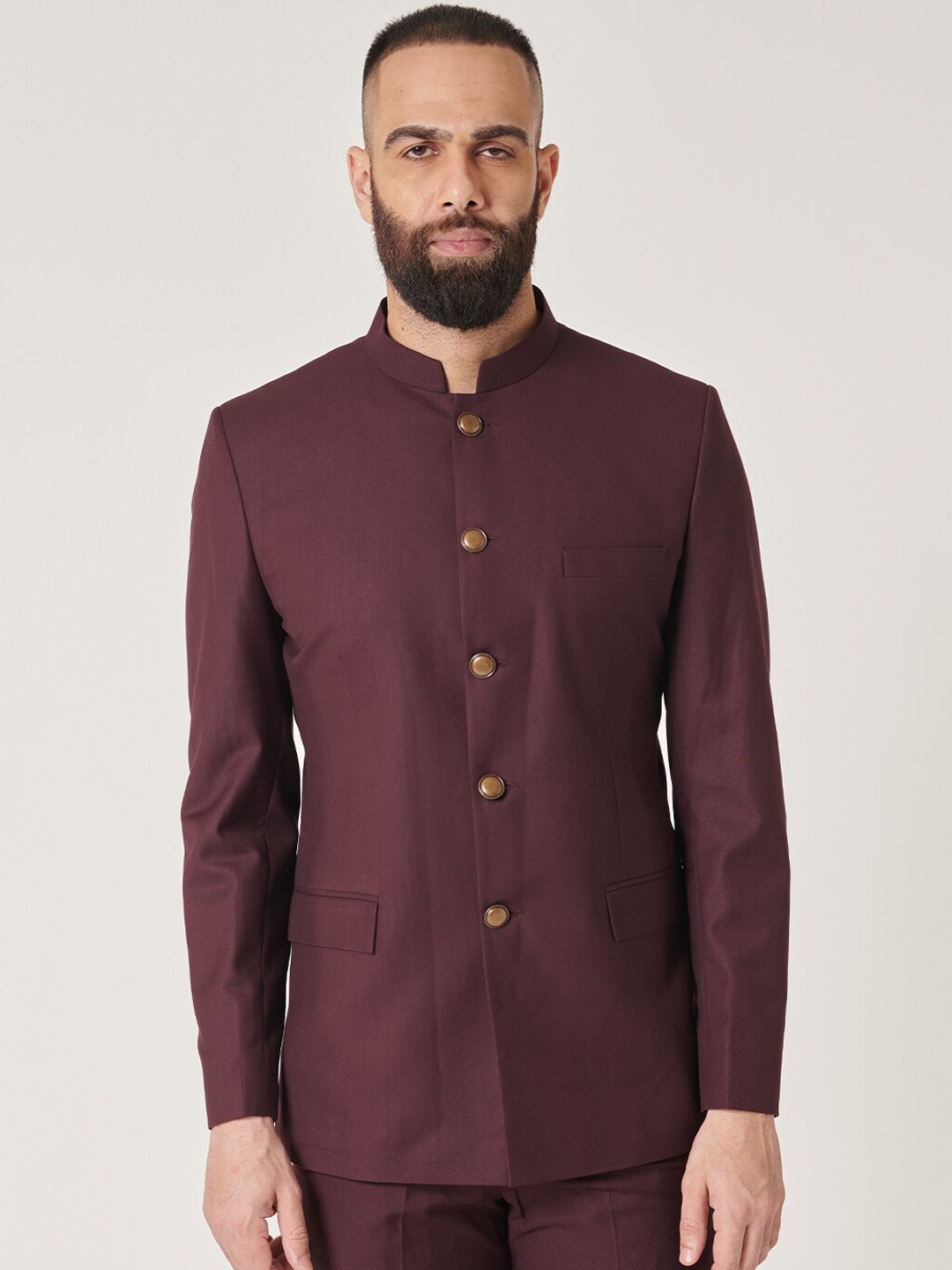 

MR BUTTON Slim-Fit Bandhgala Blazer, Burgundy