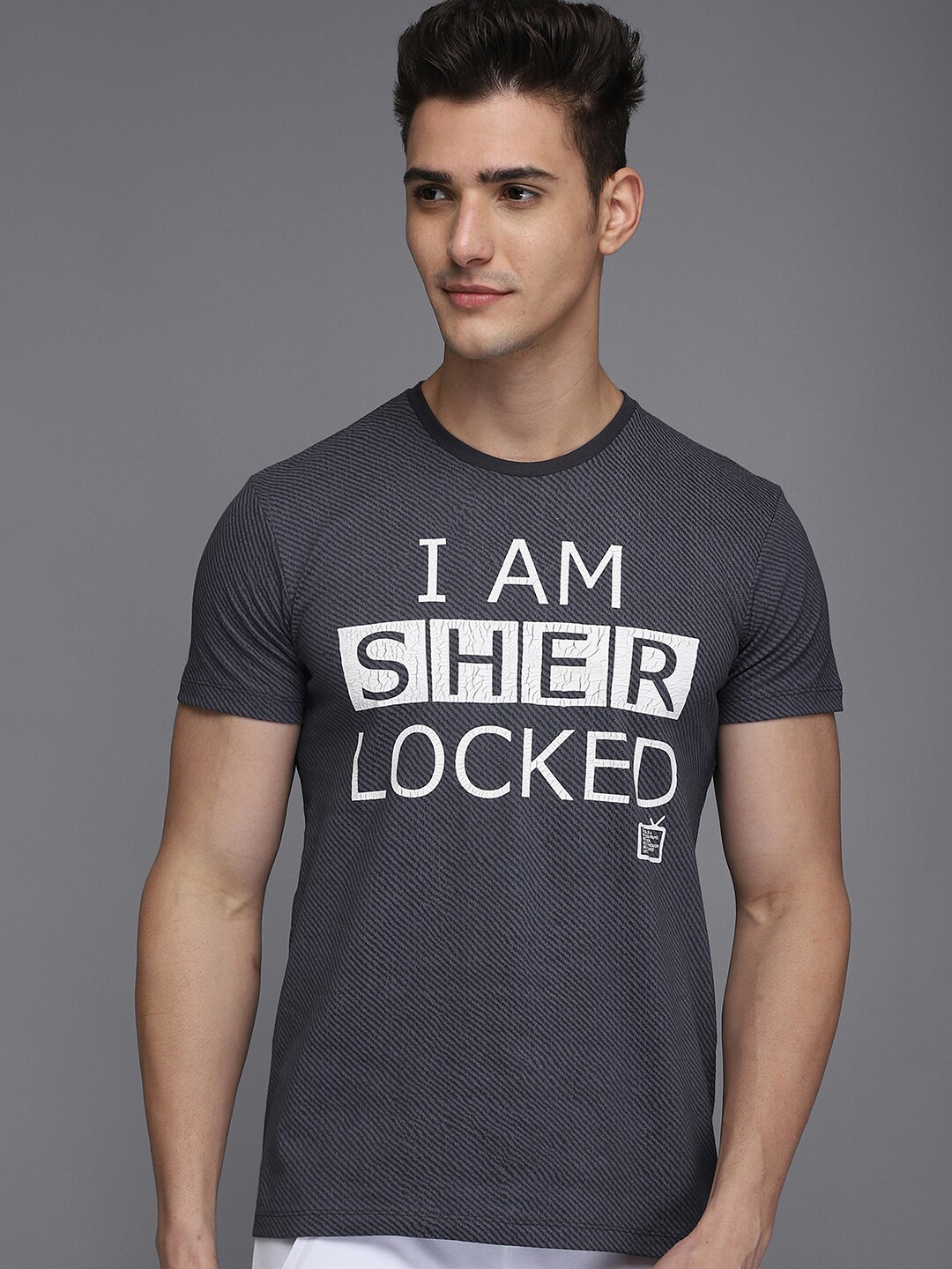 

Free Authority Sherlock Typography Printed Cotton T-Shirt, Grey