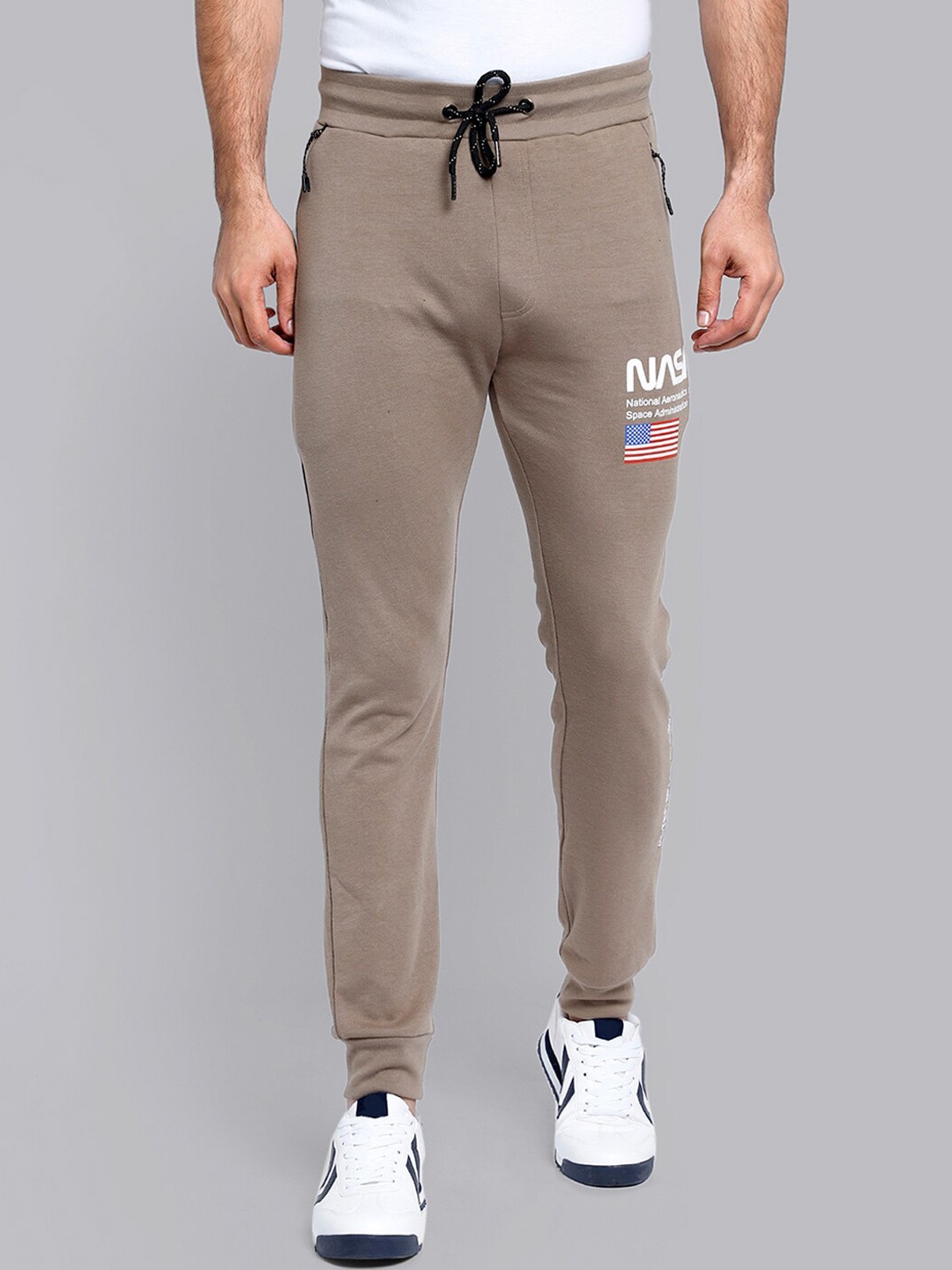 

Free Authority Men Cotton Nasa Printed Joggers, Khaki