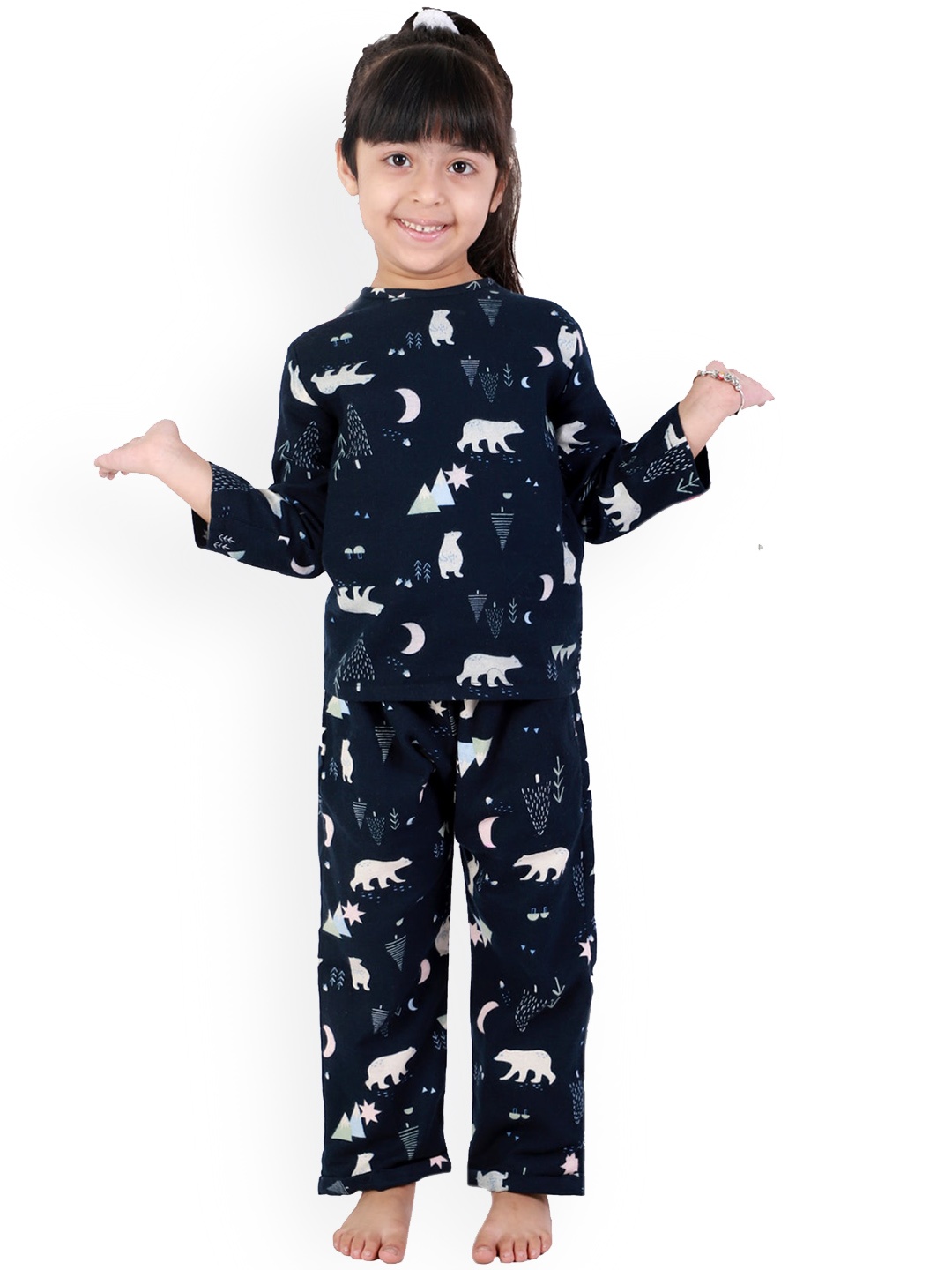 

BAESD Girls Conversational Printed Night suit, Blue