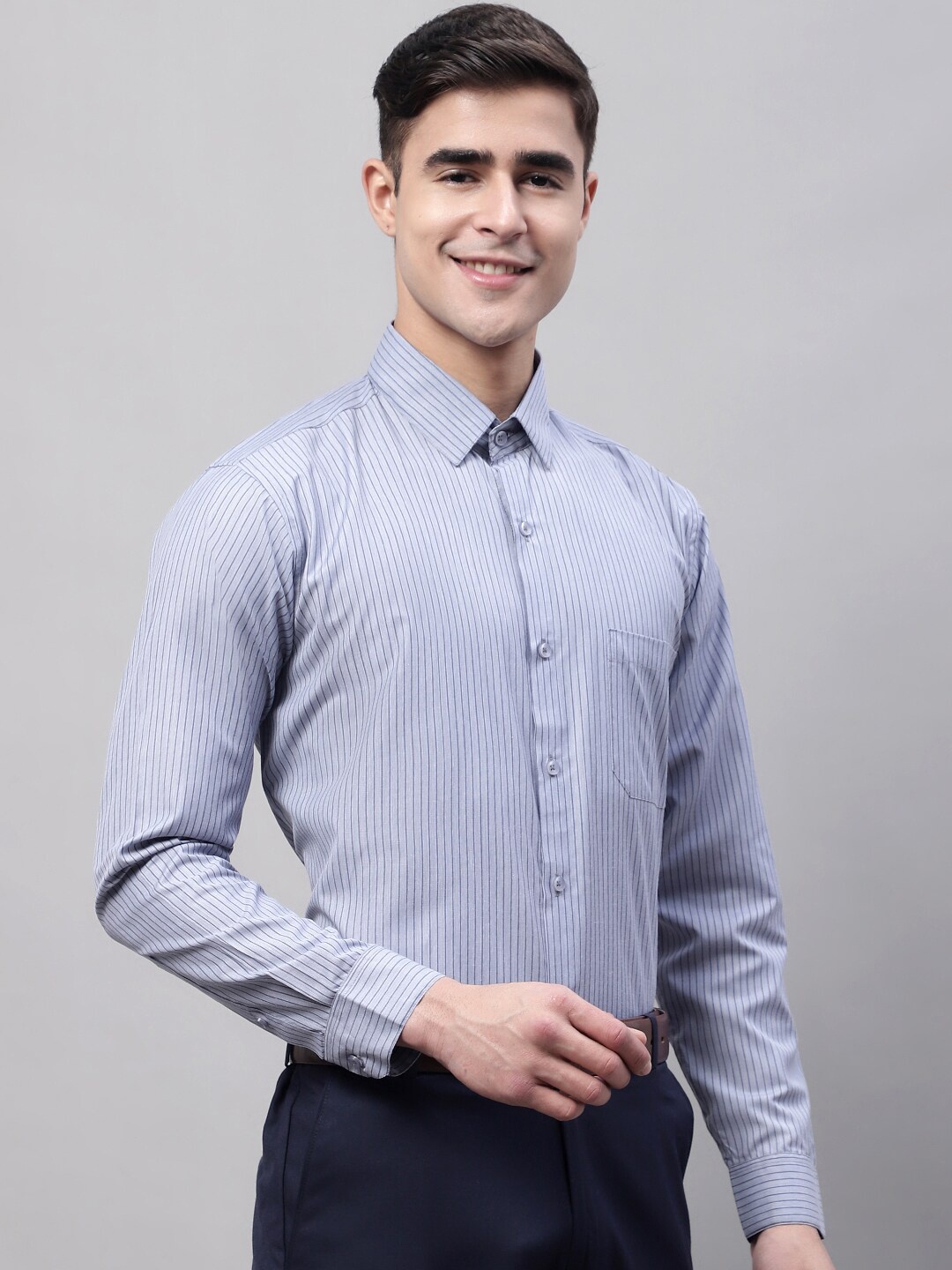 

JAINISH Spread Collar Classic Fit Striped Cotton Formal Shirt, Grey