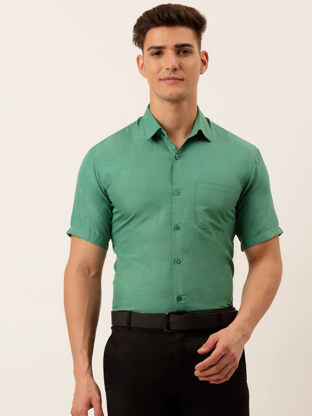 

JAINISH Spread Collar Classic Fit Pure Cotton Formal Shirt, Green