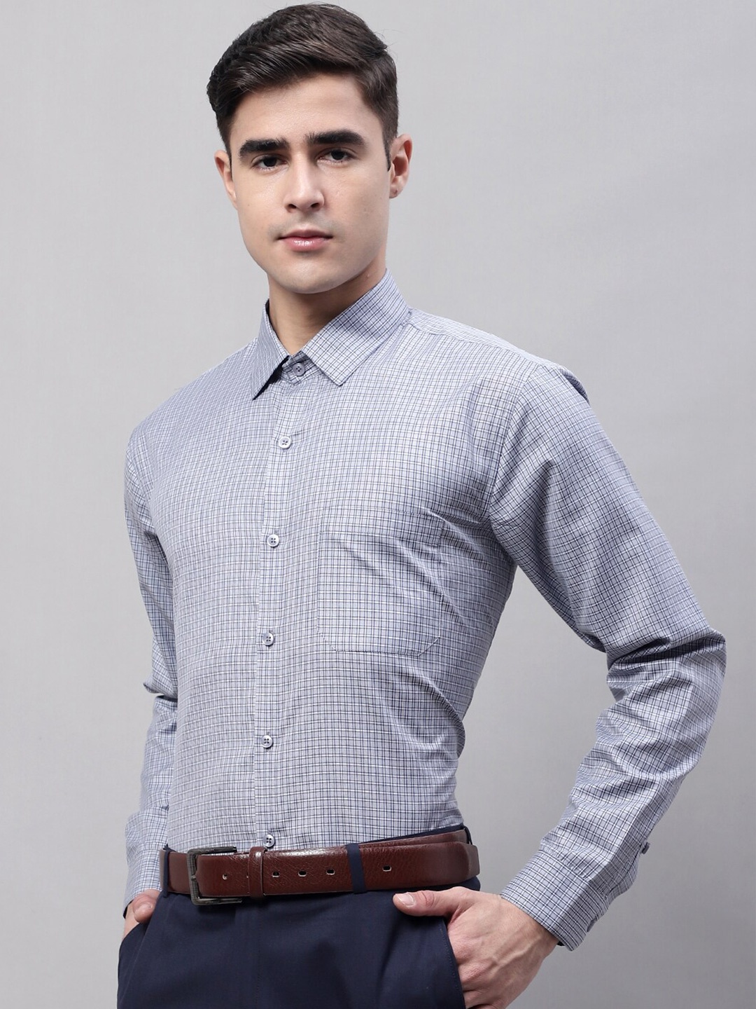 

JAINISH Spread Collar Classic Fit Micro Checked Cotton Formal Shirt, Grey
