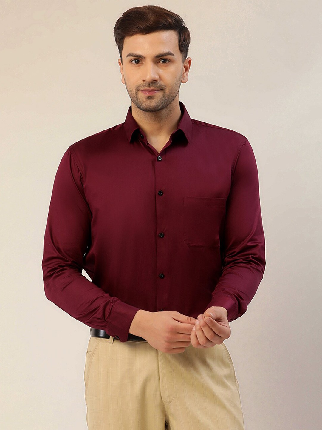 

JAINISH Classic Fit Pure Cotton Formal Shirt, Purple