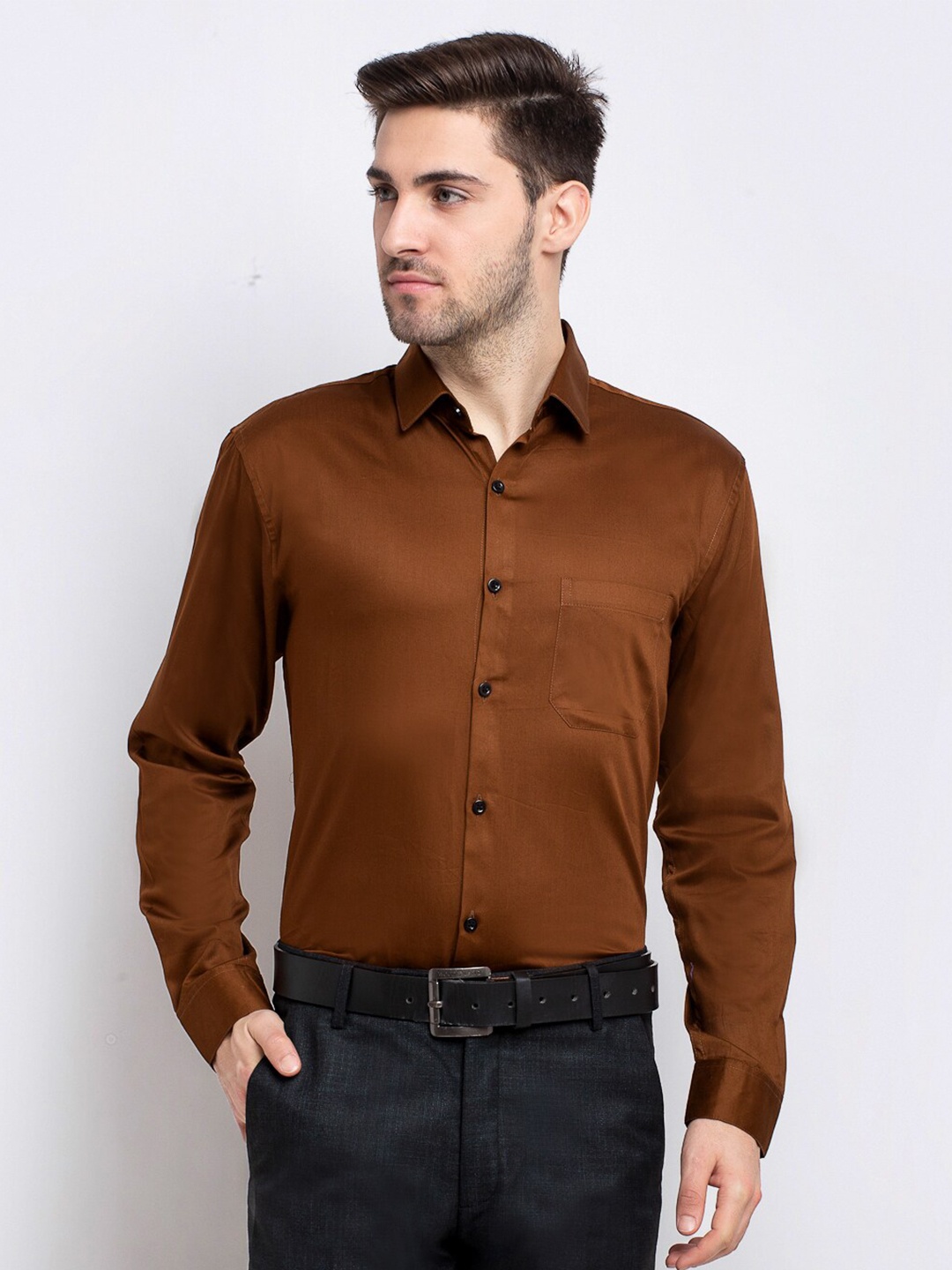 

JAINISH Classic Pure Cotton Formal Shirt, Brown