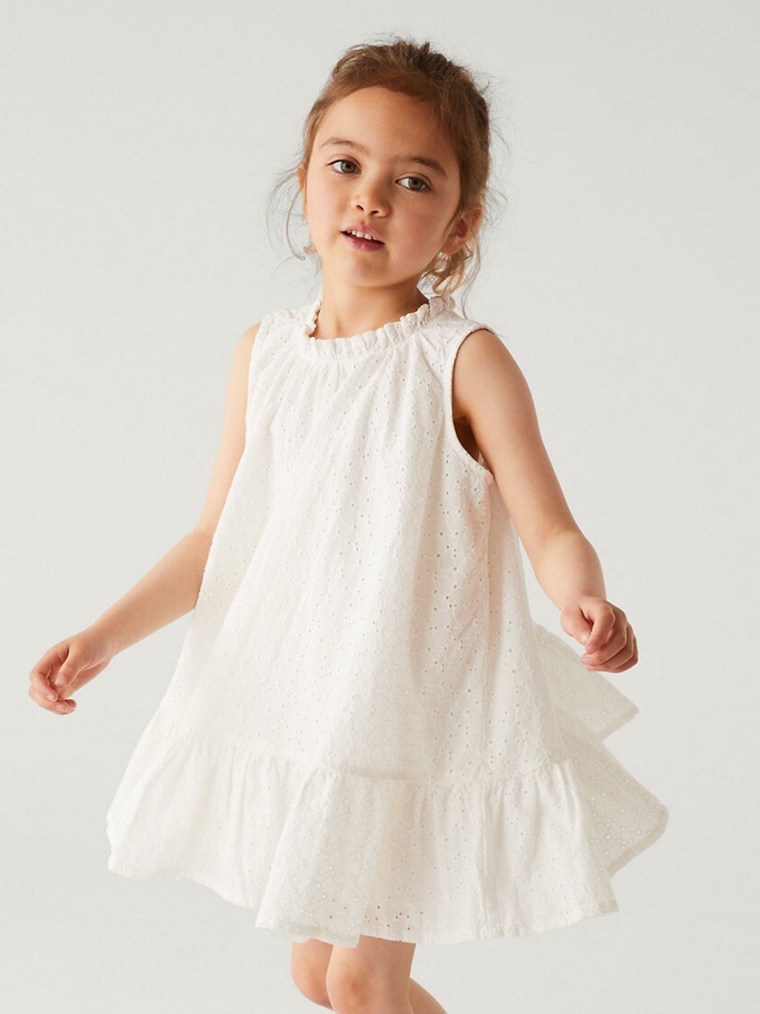 

Marks & Spencer Girls High Neck Self Design A-Line Pure Cotton Dress & Scrunchie, White