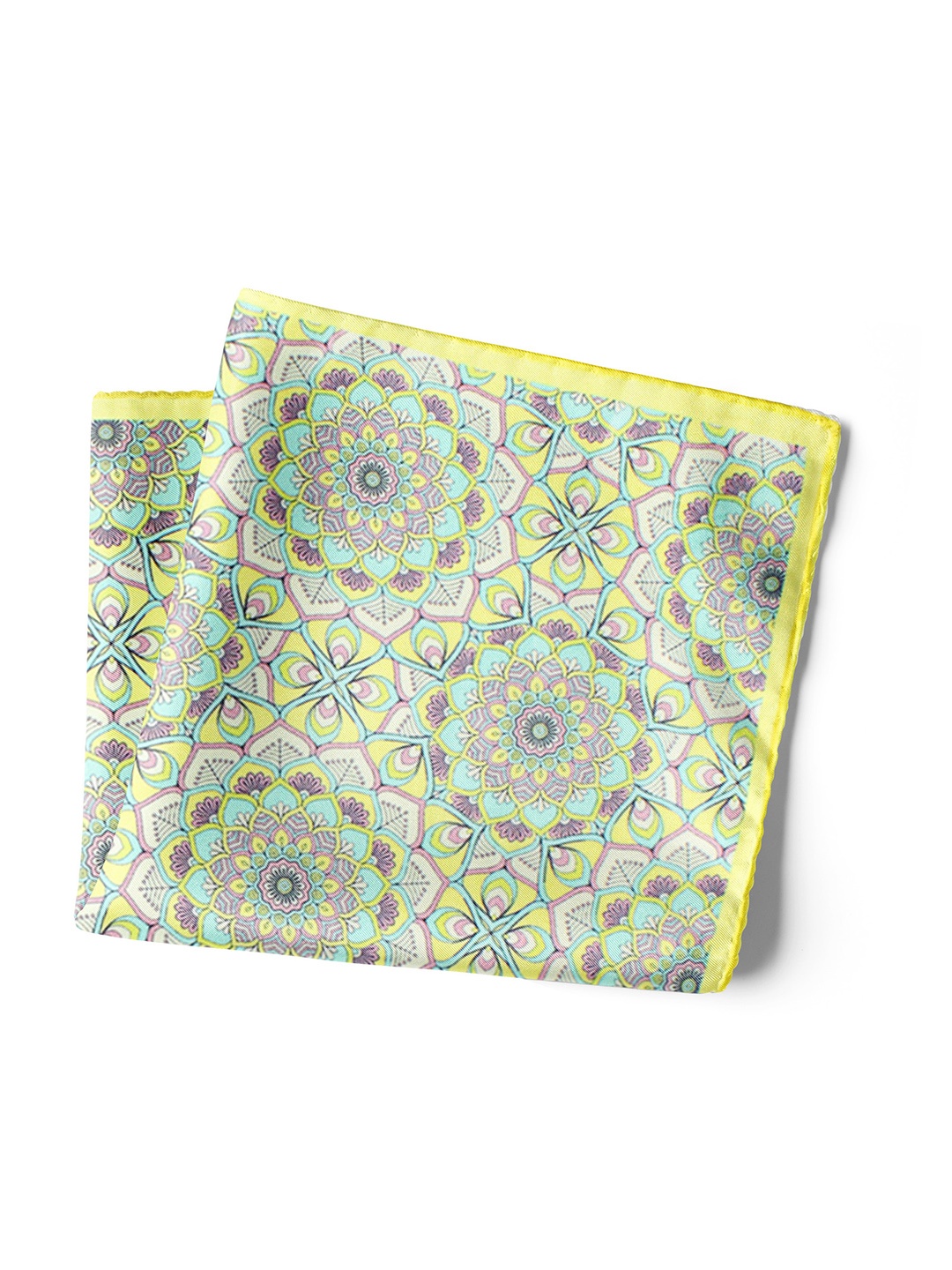 CHOKORE Indian At Heart Line Men Printed Silk Pocket Squares, Yellow