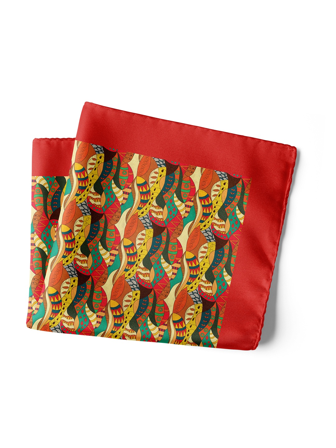 CHOKORE Marine Line Men Printed Silk Pocket Squares, Red