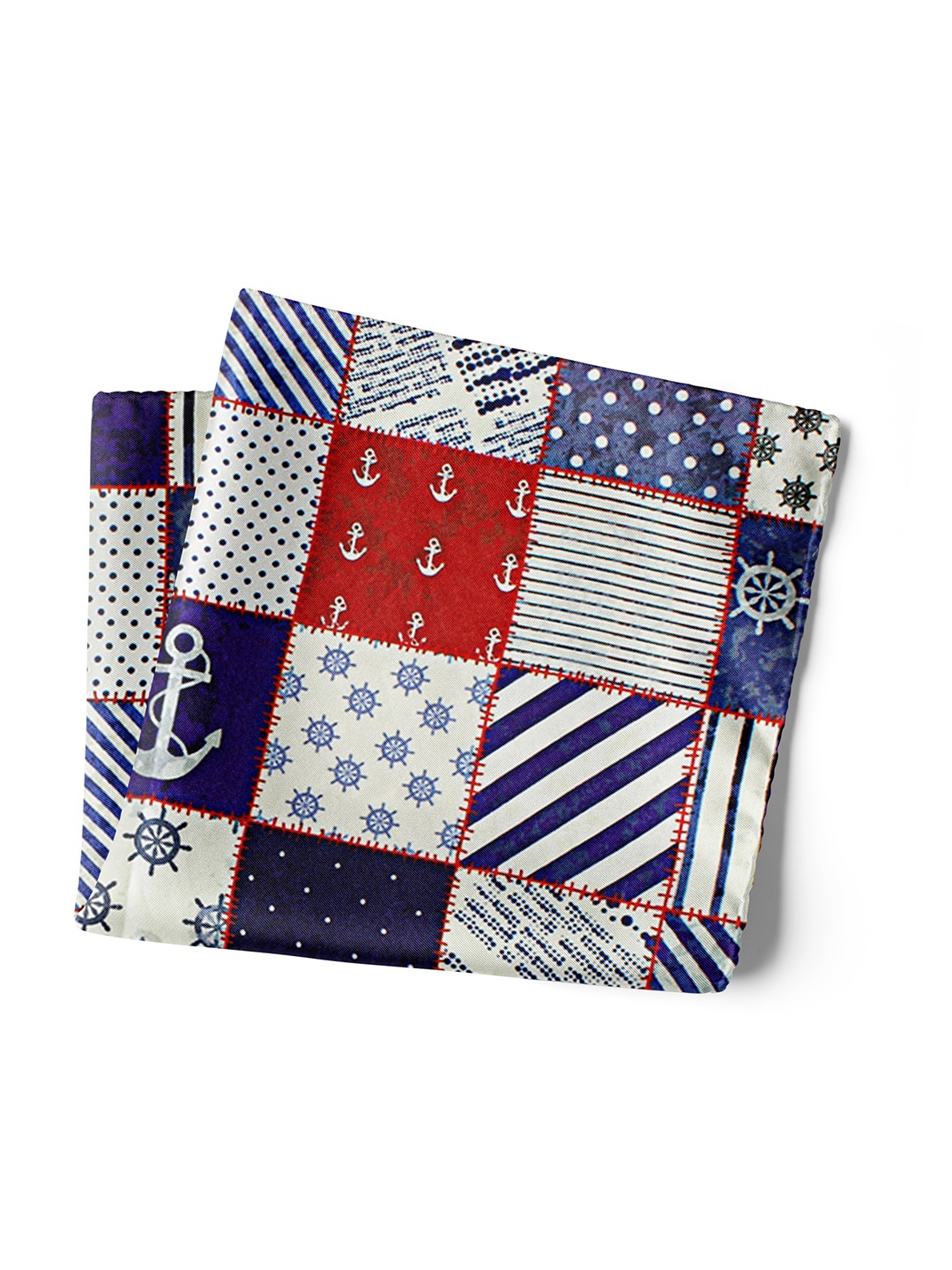 CHOKORE Marine Line Men Printed Silk Pocket Squares, Blue