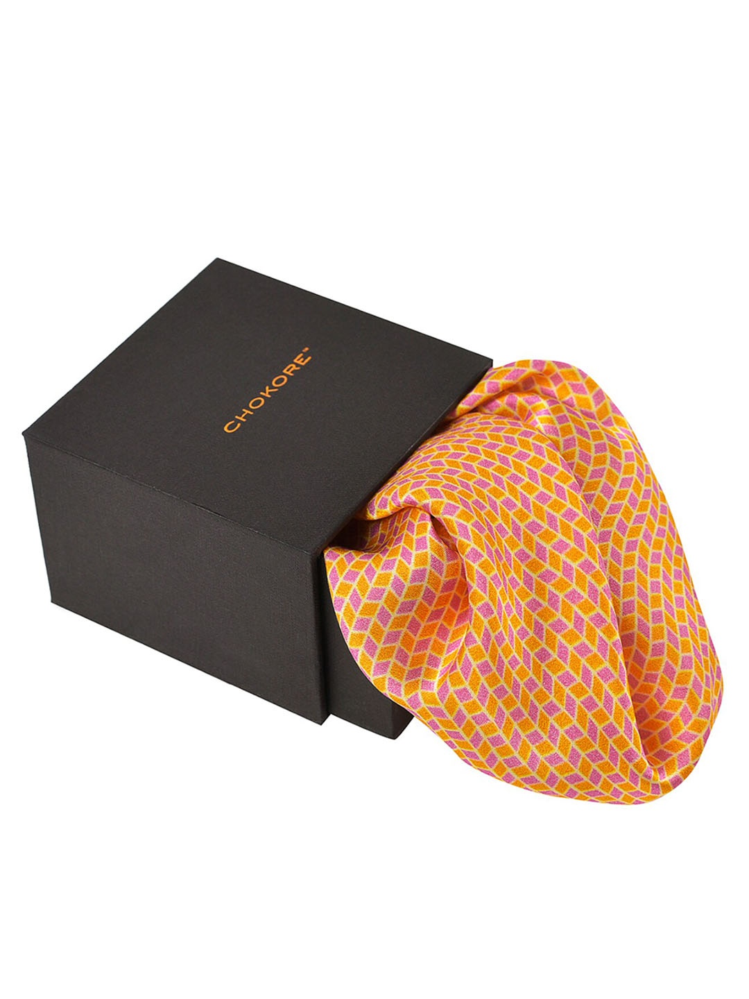 

CHOKORE Indian At Heart Line Men Printed Silk Pocket Squares, Orange