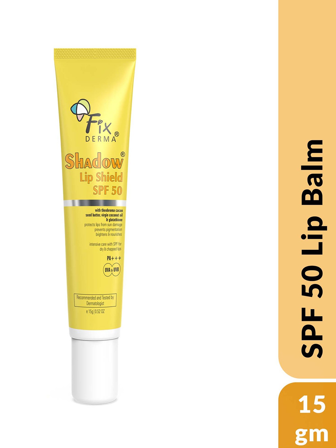 

FIXDERMA Shadow SPF 50 PA+++ UVA & UVB Lip Shield Sunscreen with Coconut Oil - 15 g, Yellow