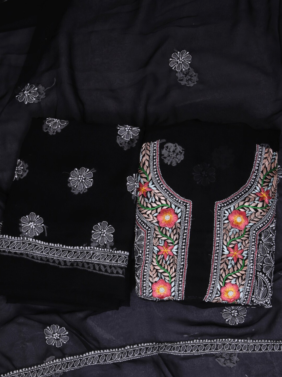 

ADA Embroidered Unstitched Dress Material, Black