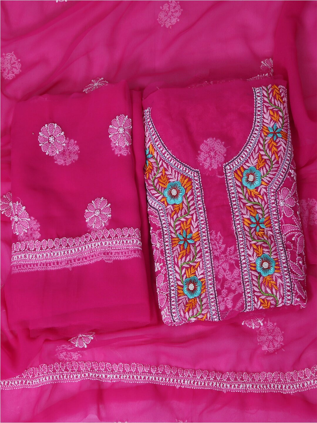 

ADA Embroidered Unstitched Dress Material, Magenta