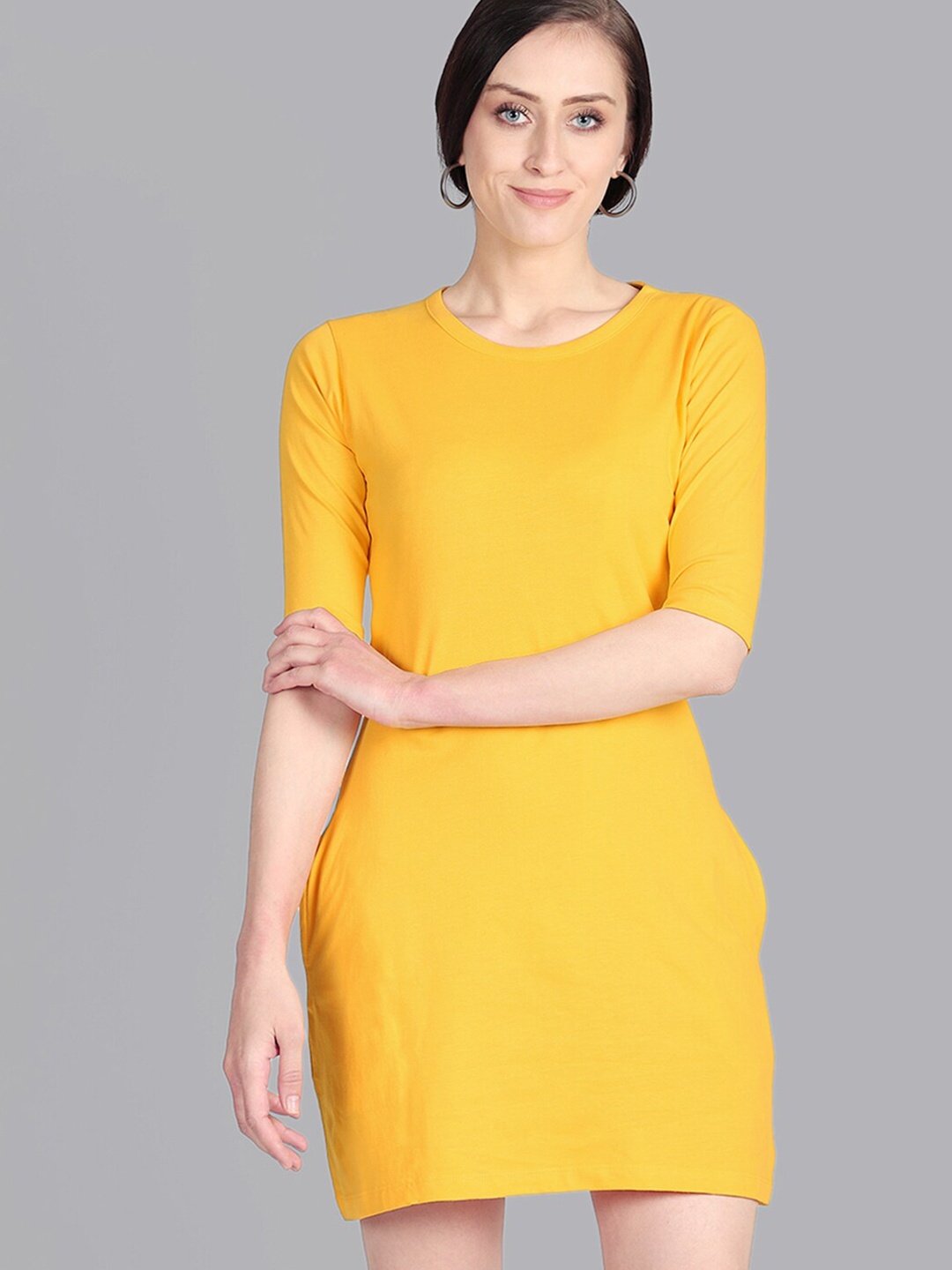 Free Authority Pure Cotton T-Shirt Shaped Dress, Yellow