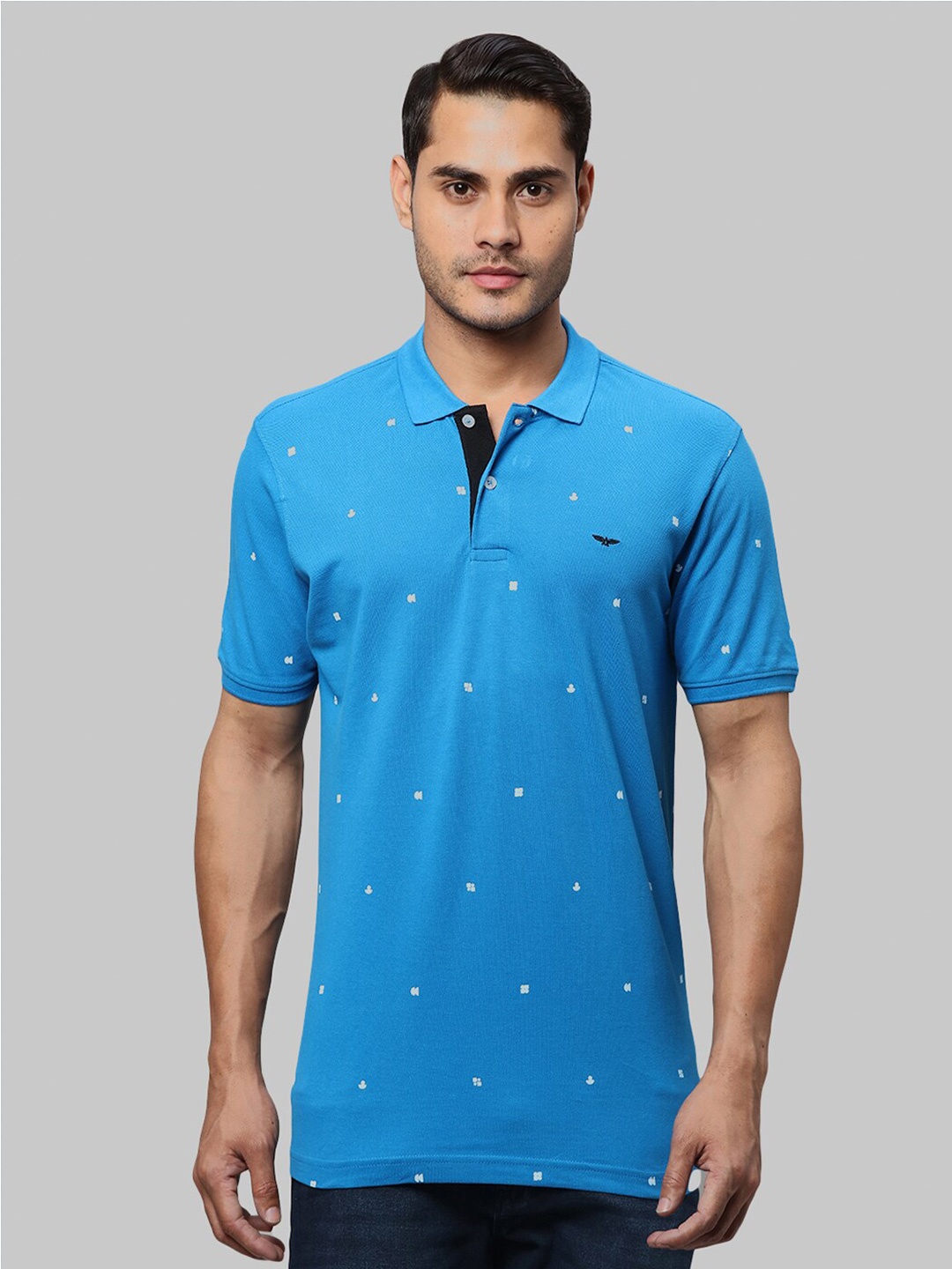 

Park Avenue Conversational Printed Polo Collar Cotton Slim Fit T-shirt, Blue