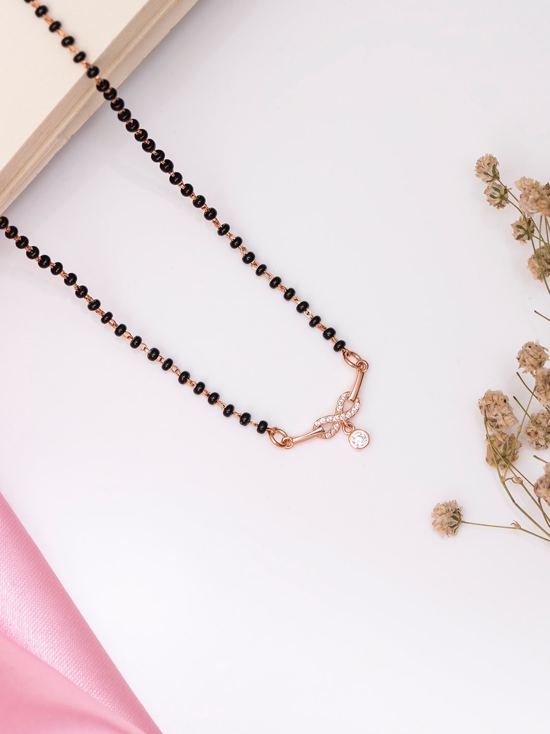

Zavya Gold-Plated Sterling Silver Stone-Studded Mangalsutra, Rose gold