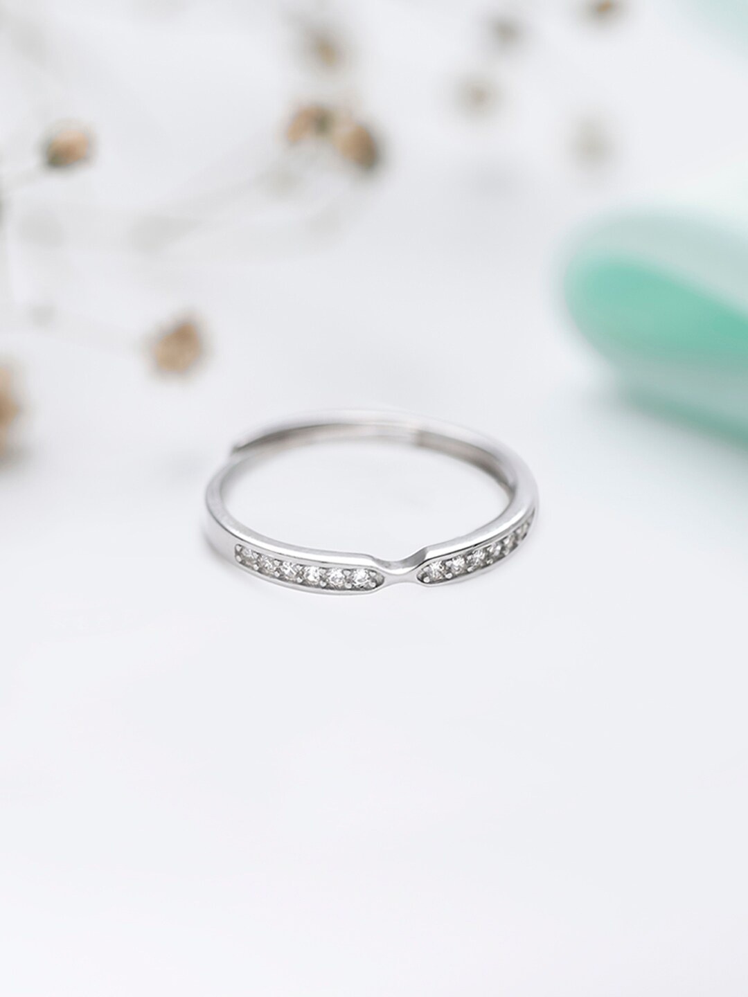 

Zavya 925 Pure Silver Rhodium-Plated Cubic Zirconia Studded Ring