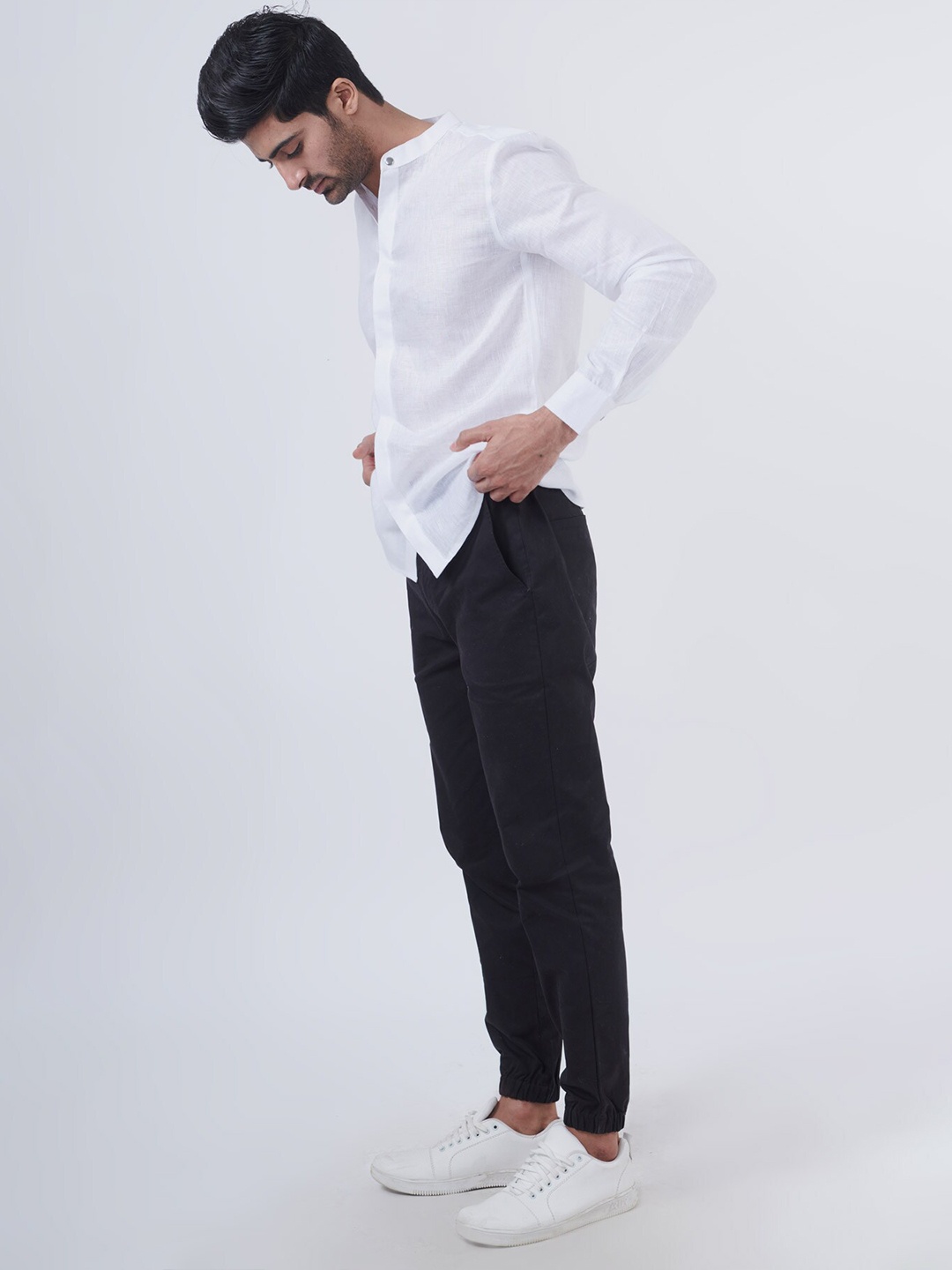

Beyours Classic Mandarin Collar Linen Casual Shirt, White