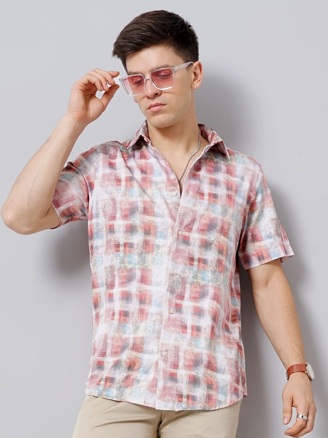 

British Club Checked Smart Slim Fit Pure Cotton Casual Shirt, Red