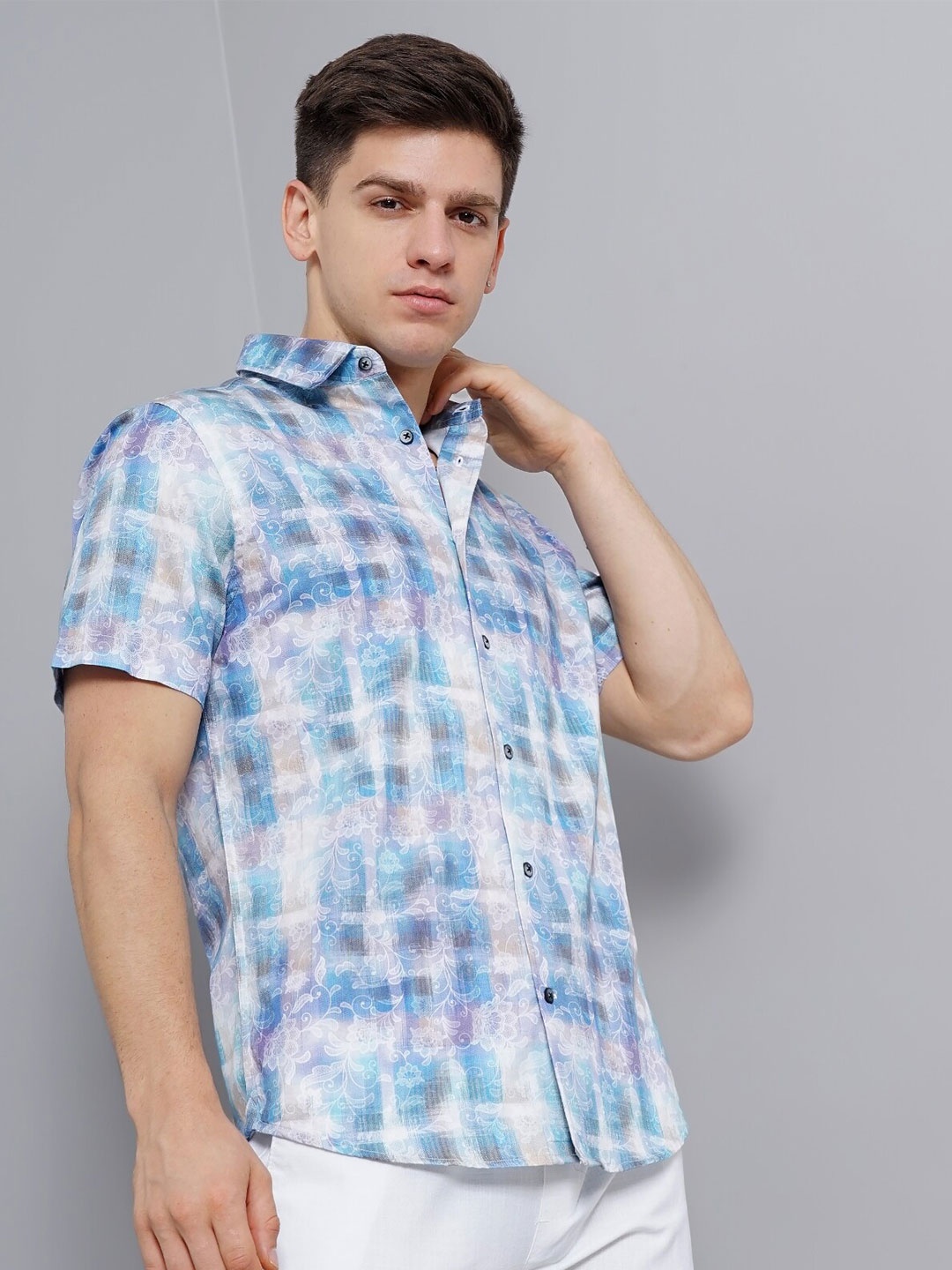 

British Club Checked Smart Slim Fit Pure Cotton Casual Shirt, Blue