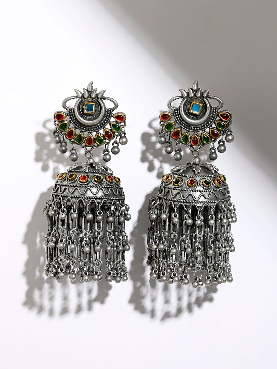 

XPNSV Contemporary Jhumkas Earrings, Silver