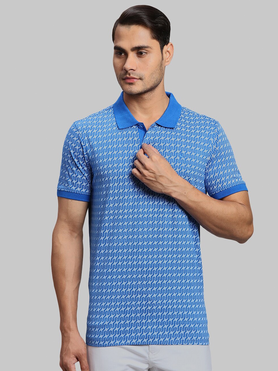 

Parx Abstract Printed Polo Collar Cotton T-shirt, Blue