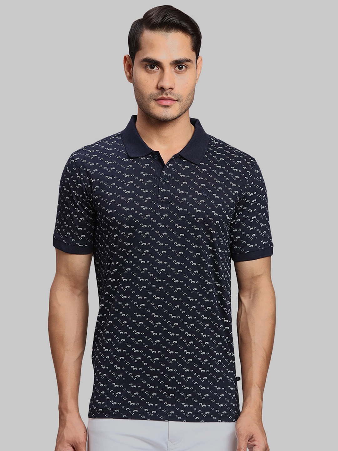 

Parx Abstract Printed Polo Collar Cotton T-shirt, Navy blue