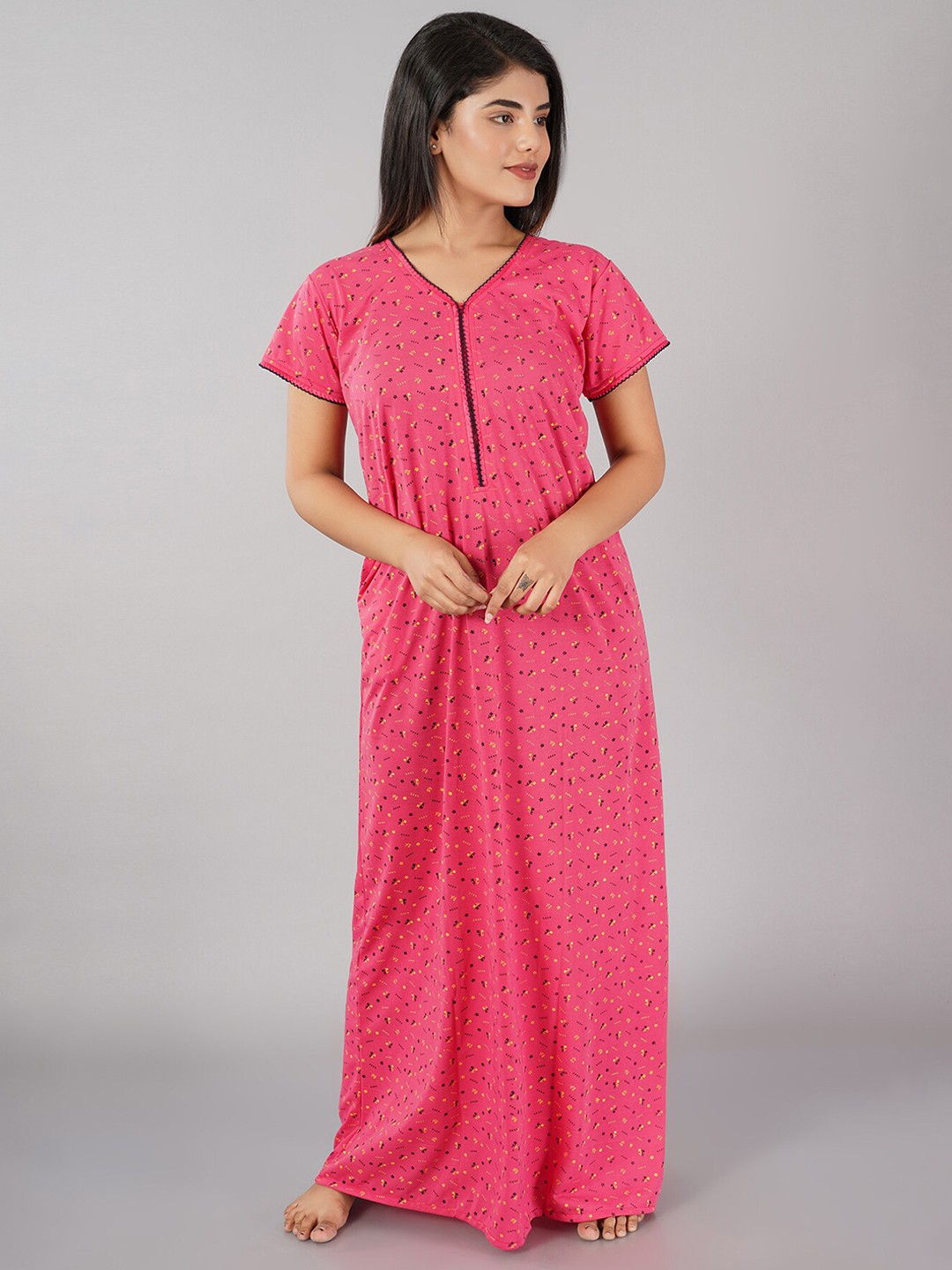

Noty Printed Cotton Maxi Nightdress, Pink