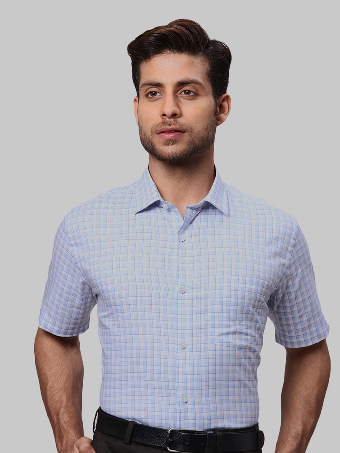 

Park Avenue Checked Formal Cotton Shirt, Blue