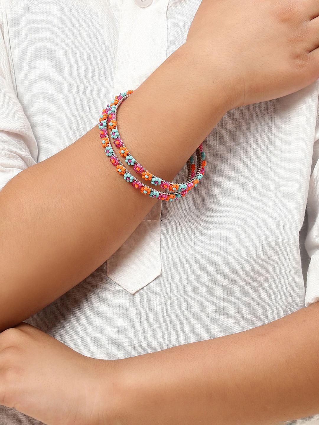

Biba Set Of 2 Silver-Plated Beaded Bangles