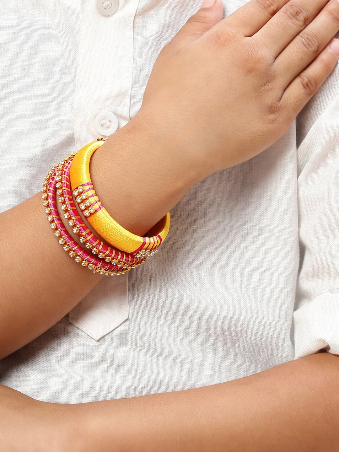 

Biba Set Of 3 Thread Bangle, Yellow